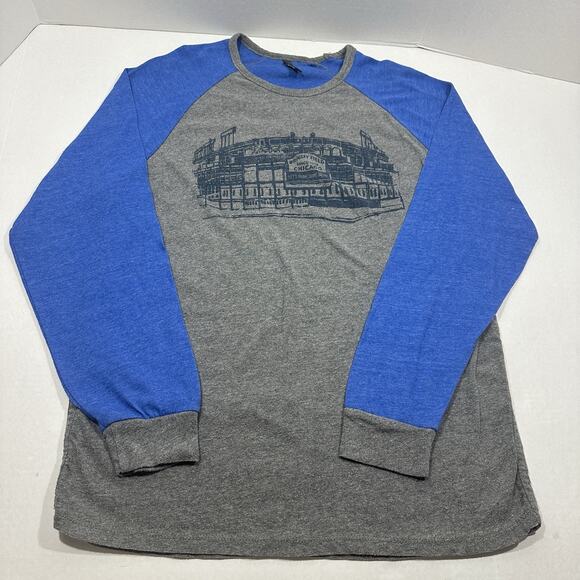 Wrigley Field Chicago Long Sleeve Baseball Shirt XL Blue & Gray MV Sport Retro - Picture 1 of 13